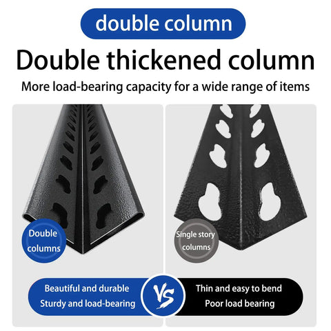 Double thickened column comparison for Killer 5 Tier Steel Storage Shelving Unit With Adjustable Metal Racks For Garage Warehouse And Basement Setup.