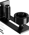 Sliding Barn Door Floor Guide With Bottom Adjustable Roller Eight Setup Options Delivers Quiet Operation And A Flush Design With Felt Strips Prevents Door From Swinging Or Hitting Walls Ensures Perfect Alignment Easy Installation Pack Of One. Black steel guide with screws and anchors.