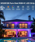 Individually Addressable RGB LED Strip 5V 144 LEDs 3.28ft 5050 SMD illuminating a modern home exterior.