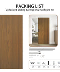 Slick Concealed Sliding Barn Door With Hella Soft Close Hardware Kit And Invisible Rail System For Badass Smooth Gliding Action Heavy Brown Wood Slab and parts layout.