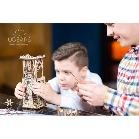 Wooden Mechanical Archballista Tower Puzzle Kit Build Your Own Dope 3D Ballista and Tower Construction Set With Moving Firing Mechanism Durable Natural Wood STEM Toy For Curious Minds, wooden tower kit