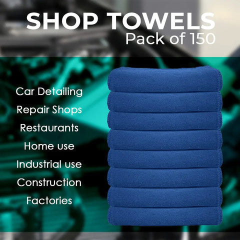 150 Pack Cotton Shop Towels 14 By 12 Inches Absorbent Rags For Auto Shops Garage Home And Industry Cleaning Blue