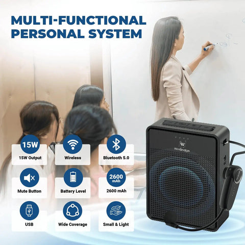 Wireless Microphone Headset Beast 15W Megaphone Speaker And Bluetooth Mic Personal PA System shown in classroom setting