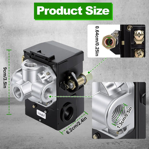 Four Port One Quarter Inch NPT Air Compressor Pressure Switch With Unloader Valve, 95-125 PSI Cutoff, LF10-4H-1-NPT1 Replacement Part
