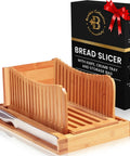 Dope Adjustable Bamboo Bread Slicer With Foldable Slicing Guide And Crumb Tray box set with knife displayed