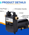 Beast Of A Portable Cast Iron 1/2 HP Water Transfer Pump with Built-In On Off Switch and Easy Carry Handle
