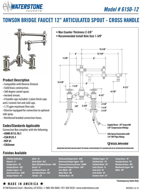 Vintage Bridge Kitchen Sink Faucet With Long Reach Spout Classic Cross Handles Matte Antique Copper Finish, detailed product diagram.
