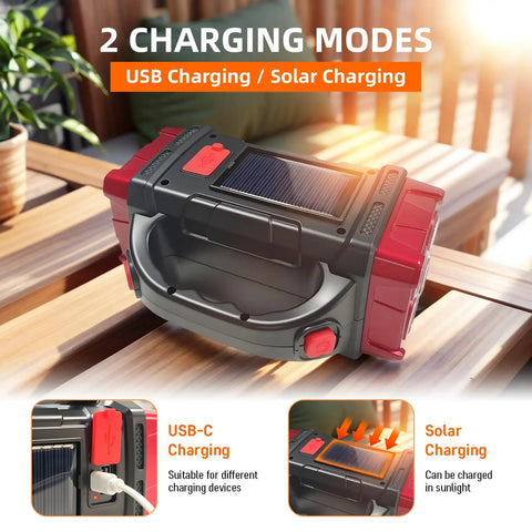 Solar Handheld Flashlight With Four Lighting Modes Rechargeable LED Work Light USB C Enabled Solar Powered Go To Lantern