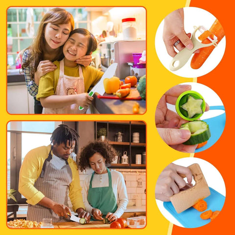 Doiaz Kidz Safe Knife Set for Toddlers with gloves, cutting board and fruit/vegetable cutters