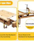 Tough Beech Wood Workbench Vise With Quick Release Handle Portable Wood Vise showing G-type Clips securing to countertop