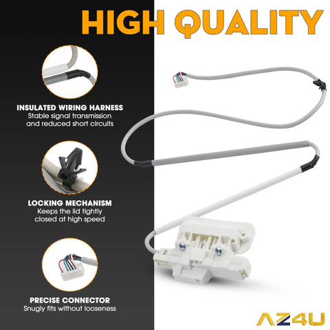 Washer Door Lock Latch Switch Replacement with wiring harness for Cabrio and top load washers, durable and precise fit.