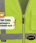 High Visibility Sleeved Mesh Safety Vest With Brilliant Reflective Tape And Utility Pockets Class 3 features breathable mesh and chest pocket.