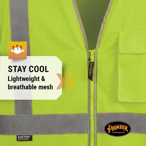 High Visibility Sleeved Mesh Safety Vest With Brilliant Reflective Tape And Utility Pockets Class 3 features breathable mesh and chest pocket.