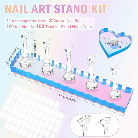 Heart Shaped Magnetic Nail Stand Set For Press Ons, Acrylic Nail Holders For Nail Art Display on aurora base with tape