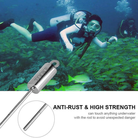 Scuba diver using Diving Pointer Stainless Steel Underwater Tickler And Noise Maker With Lanyard For Scuba Diving Built In Measuring Scale For Quick Distance Reads Corrosion Resistant Marine Tool Orange