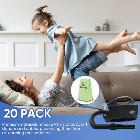 Child playing with parent on sofa, Compact Canister Vacuum Bags Replacement For Oreck Handheld And Canister Vacuums AK1BB8A 20 Pack