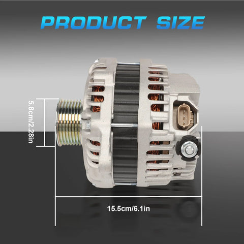 Side view of Beefed-Up 7-Groove 12V Alternator Replacement For 2013-2017 Pathfinder 3.5L V6, dimensions shown.