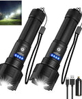 Rechargeable 8000 Lumen LED Flashlight With Zoomable Beam IPX4 Water Resistant Handheld Tactical Light with USB charger