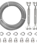 Quarter Inch Stainless Steel Wire Rope Kit 50 Ft With Turnbuckles Clamps Thimbles For Zipline And DIY Heavy-Duty Projects 7x19 Cable Premium 304 Stainless Steel 1400 Lb Load Limit