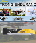 5 Pack 3.7V 220mAh 45C 1S LiPo Battery Set For Tiny Whoop Micro Drones Nano QX Nano CPS And Eflite Ultra Micro Planes displayed with drones