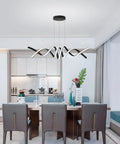 Modern LED Chandelier Pendant Lights With Dimmable Remote Control, installed in dining room, matte black finish, two-head design.
