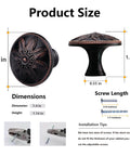 Oil Rubbed Bronze Round Cabinet Knobs 12 Pack 1.4 Inch Diameter Zinc Alloy Hardware for Cabinets, with size and screw details.