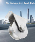 Beefed Up Heavy Duty 3 Inch 304 Stainless Steel Sliding Gate Wheels With U Groove Track Roller Double Bearing Plate Caster For Driveway Gates U Shaped Bracket Smooth Rust Resistant Rollers, 304 stainless track roller