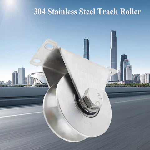 Beefed Up Heavy Duty 3 Inch 304 Stainless Steel Sliding Gate Wheels With U Groove Track Roller Double Bearing Plate Caster For Driveway Gates U Shaped Bracket Smooth Rust Resistant Rollers, 304 stainless track roller