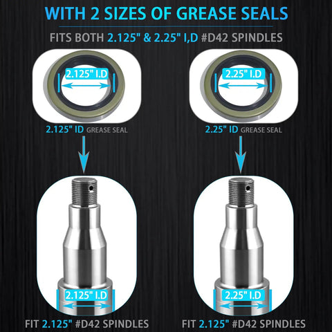 4 Pack Boat Trailer Axle Bearing Kit For 5200-6000 Lb Tandem Axles, dual grease seal sizes for D42 spindles diagram
