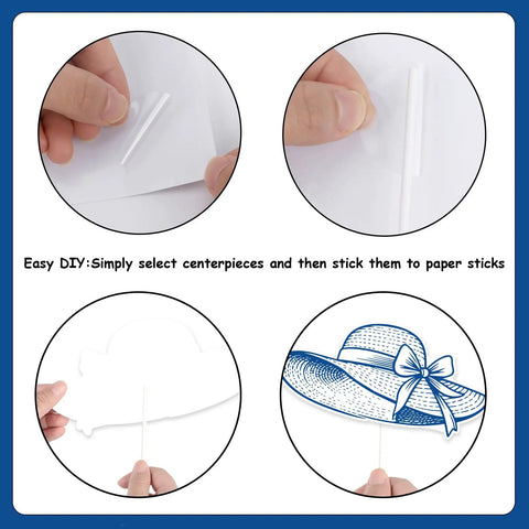 Hands assembling Last Sail Before The Veil Photo Booth Props Kit 24 Nautical Bachelorette Party Decorations with paper sticks