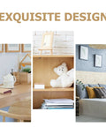 Collage showing cozy home interiors with decor, teddy bear on shelf, and framed artwork, emphasizing exquisite design elements.