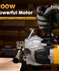 Pro Grade Electric Rebar Cutter Saw Kit With 1100W 120V 60Hz, Cuts Up To 1.4 In Rebar In About 10 Seconds, close-up view in use