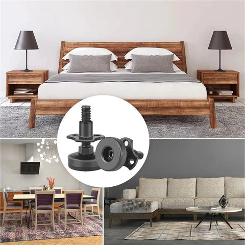Beefed Up Heavy Duty Adjustable Leveling Feet Kit 12 pcs, detail of thread T nuts and precision height adjuster for table legs.