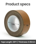 High Temp PTFE Tape For Vacuum Sealers And Hand Impulse Sealers, No Fuss Heat Resistant To 500F, 1 Inch By 33 Feet By 0.18mm roll