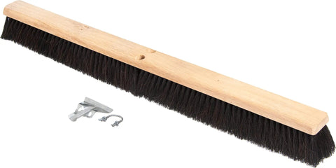 Rigged Up Commercial Floor Broom Sweep Brush 36 Inch Wide Base Horsehair Blend with hardwood base and hardware for easy use.