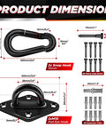 Ultra Heavy Duty Hammock Hanging Kit 1700 Lb Capacity With 2 M10 Stainless Pad Eye Hooks and 2 10mm Snap Hooks dimensions