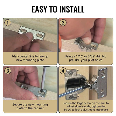 Heavy Duty Hinge Mounting Plate Replacement For One Third Eighth Inch Overlay Compact Thirty Three Cabinet Hardware Plug And Play Straight Swap For Face Frame Kitchen Cabinet Doors Total Knockout Fit With Zero Hassle Assembly B033360Ni Compatible