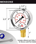 AetralYB 2-inch glycerin-filled pressure gauge with stainless steel case and 1/4 in NPT lower mount