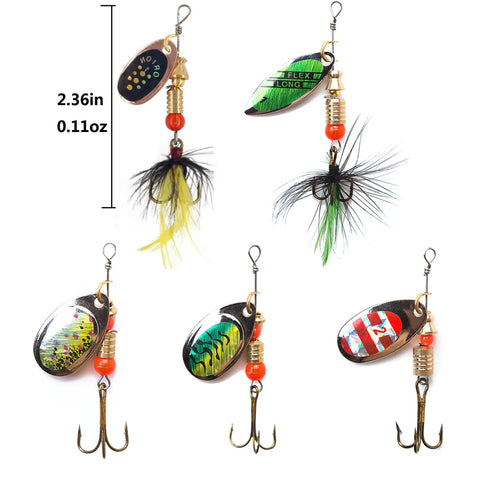 10 Piece Spinnerbait Fishing Lures Kit With Tackle Box For Freshwater And Saltwater Angling Versatile Metal Bass Trout Salmon Walleye Baits Designed For Casting Trolling And Jigging, 2.36in spinnerbaits with feather details