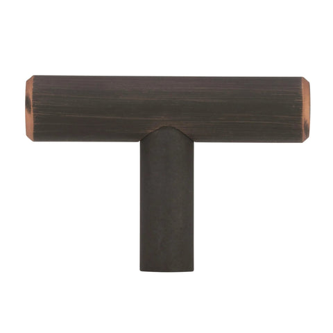 Oil Rubbed Bronze Cabinet Knob 1-15/16 Inch Length, Contemporary Drawer Knob, front view showcasing bar pull style, warm copper highlights.
