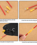200 Pcs Bullet Connectors Set Male And Female 22 16AWG Insulated Splice Terminals usage steps with pliers and wires