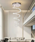Crystal Spiral Raindrop Chandelier With K9 Crystal, Flush Mount LED Ceiling Light Fixture in modern living room