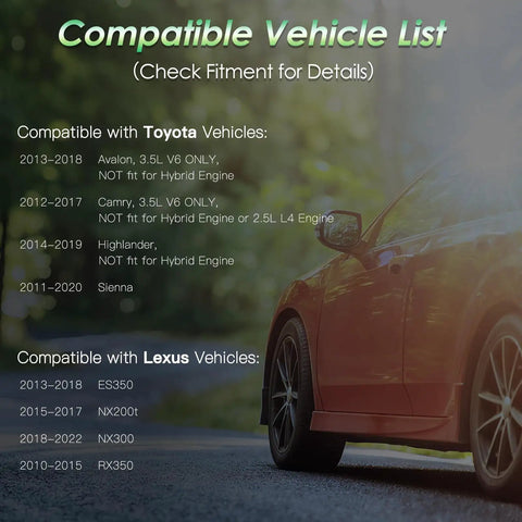 Compatible vehicles list for Cabin And Engine Air Filter Kit With Pre Oiled MERV 13 Filters, Two Piece Set for Toyota and Lexus