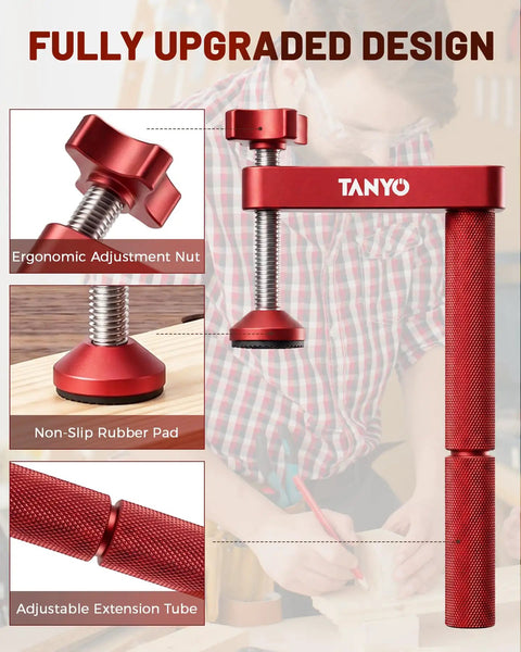 Beefed Up Heavy Duty Bench Dog Clamp Set Of Two with ergonomic nut, non-slip rubber pad, and adjustable aluminum handle.
