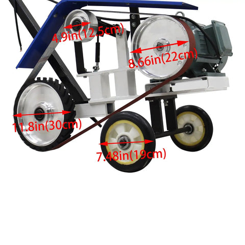 Detailed view of Top Shelf Heavy Duty Hand Push Belt Sander And Multi Function Knife Grinder with measurements.