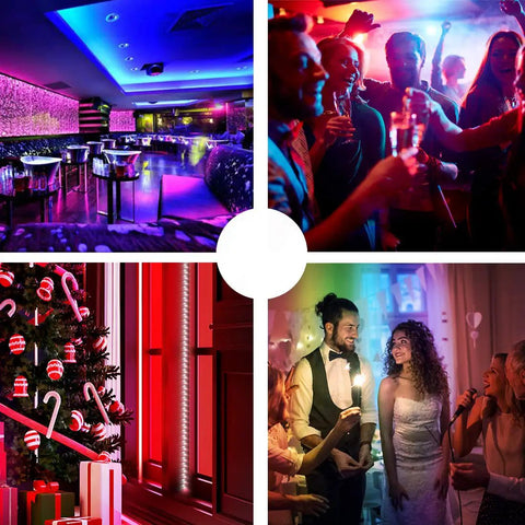 Lit 32.8 Foot RGB LED Strip Lights For Bedroom Color Changing Glow illuminating various party and decor settings