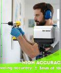 Dual Laser Level With Tripod USB Rechargeable 2200mAh Battery Self Leveling IP54 Waterproof Dustproof Shockproof 7 Hour Runtime For Precise DIY And Pro Projects, man drilling wall