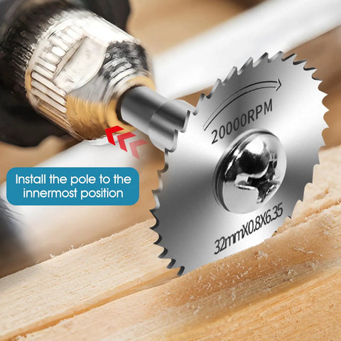 Heavy Duty 9 Piece Drill Cutting Wheel And Saw Bit Set For Rotary Tool With One Quarter Inch Hex Shank on wood