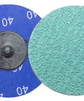3 Inch Quick Change Sanding Discs With Pro Grade Green Zirconia Grit For Deburring Polishing Rust Removal On Metal R Type Backing Drill And Die Grinder Compatible 25 Pack 36 Grit, showing front and back view, green and blue sides.