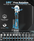 6 Ton Electric Hydraulic Crimping Tool With Dual 18V Quick Swap Batteries For Smooth Continuous Wire Lug Application. Features 180° rotation.
